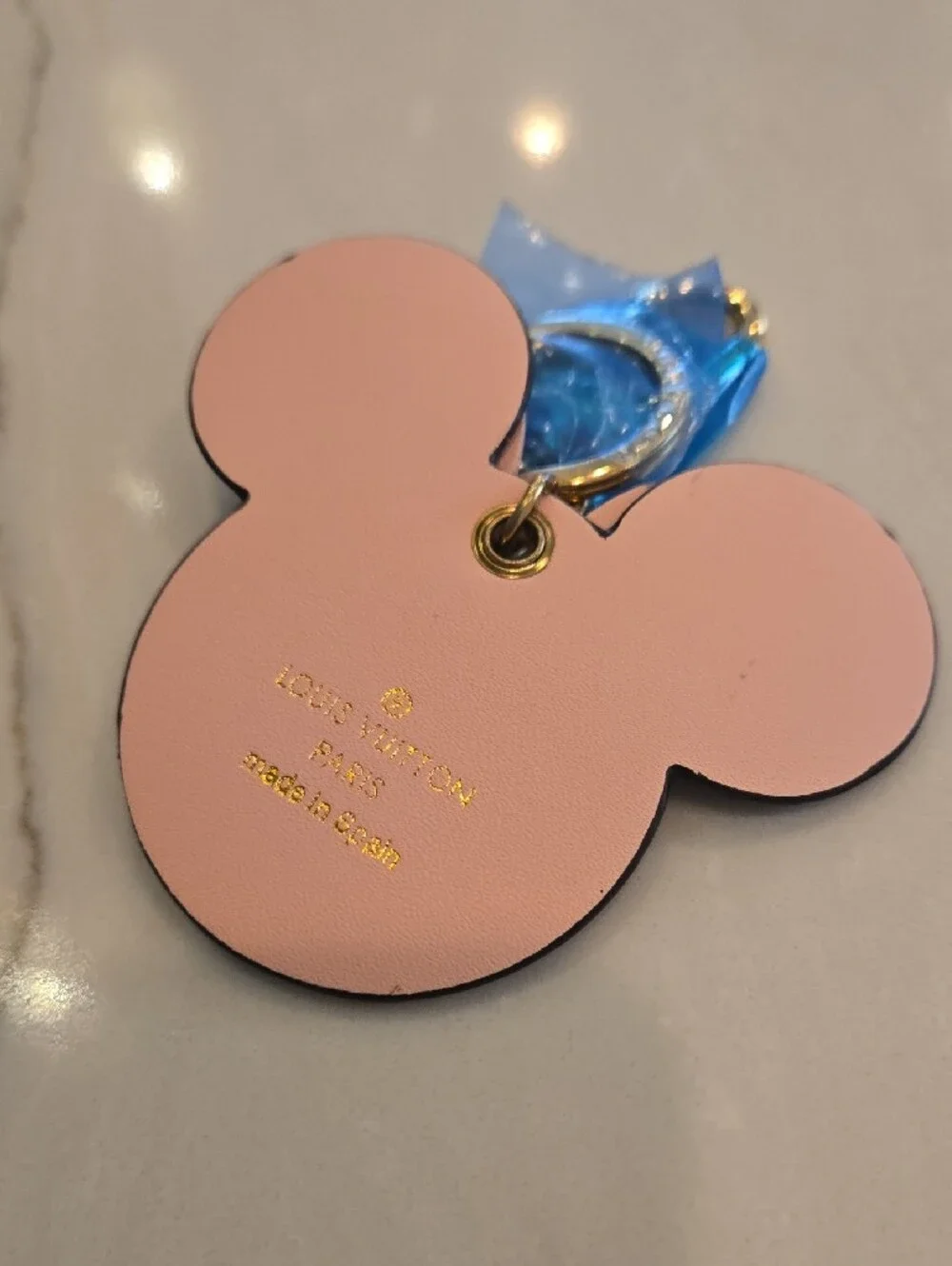Key Chain Brown Monogram Minnie Mouse Key Charm with Pink Bow
